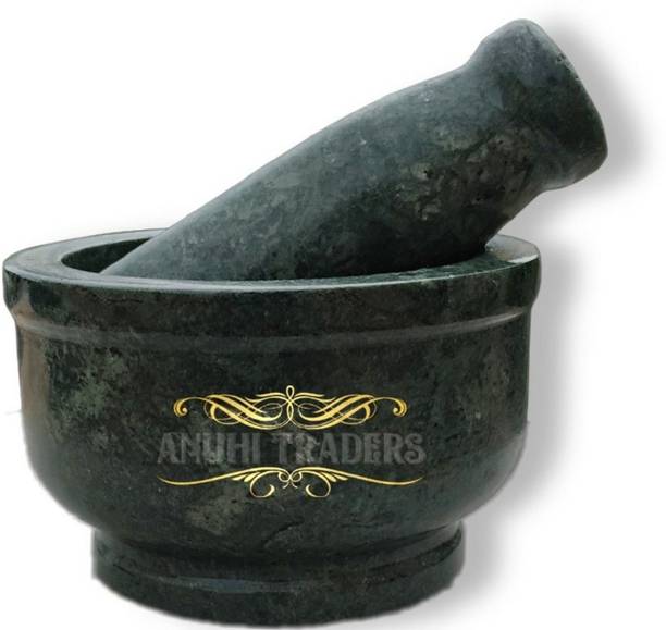 Anuhi Traders Green Marble Imam Dasta/Mortar and Pestle Set/Ohkli Musal/Kharal/Idi Kallu/Khal Musal/Khalbatta/Spice Grinder-4 Inches Marble Masher