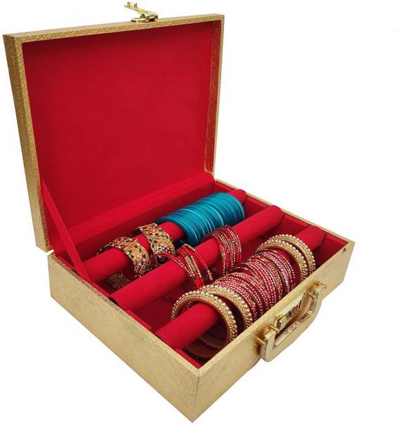 N A PURSE Wooden 1 Piece Three Rod Bangle Storage Box with Lock System Bangle storage box Vanity Box