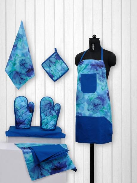 SWAYAM Blue Cotton Kitchen Linen Set