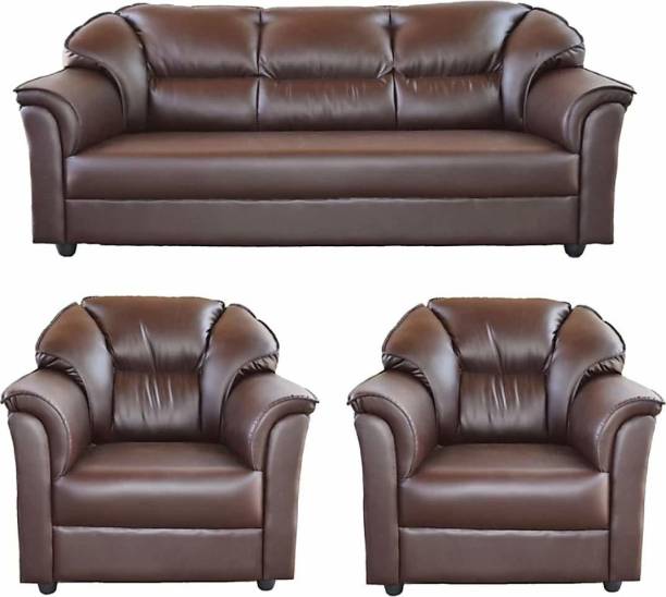 Smilemindia Leather 3 + 1 + 1 Brown Sofa Set