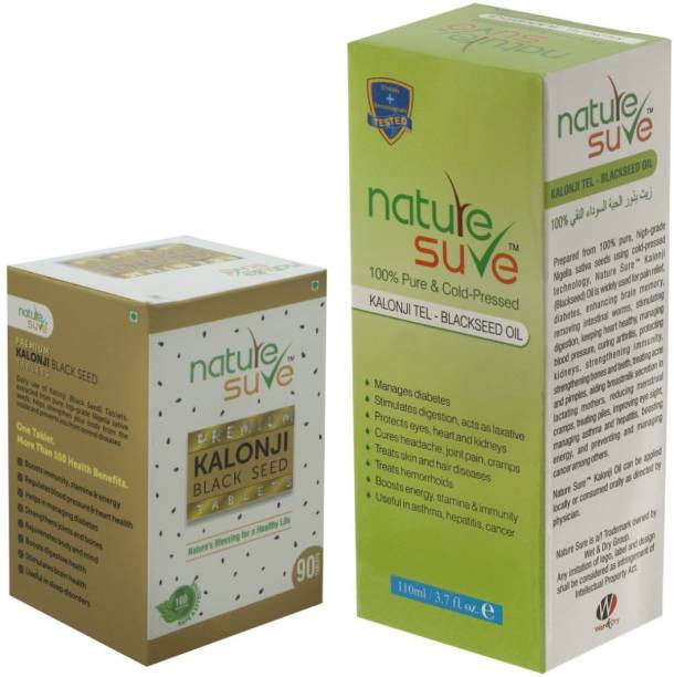 Nature Sure Combo 110ml Kalonji Black Seed Oil & 90 Kalonji Tablets for men and women Hair Oil