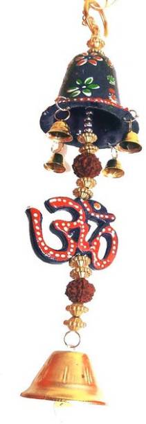 Raj Shai Craft Car Rear View Jhumer Mirror Decor Decorative JHOOMAR Wind Chime Hanging Bell GOD OM Jhumer Blue Colour Full Door,Wall Hanging for Home,tample,Event Decoration (27x5x5cm) (paper mache) Decorative Showpiece  -  27 cm