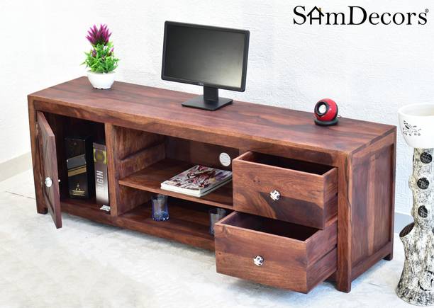 SamDecors SamDecors Solid Sheesham Wood (Rosewood) Joey Multipurpose TV Entertainment Unit/Cabinet (Lacquer Finish, Dark Red Mahogany) Solid Wood TV Entertainment Unit