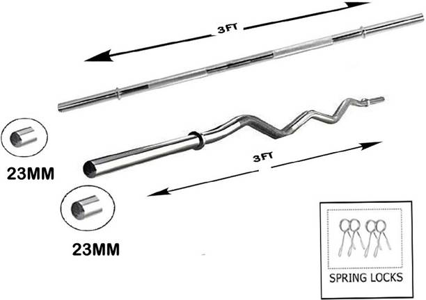 L'AVENIR Gym & Fitness Weight Lifting 3ft. CURL ROD + 3ft. STRAIGHT ROD with ROD LOCKS Weight Lifting Bar