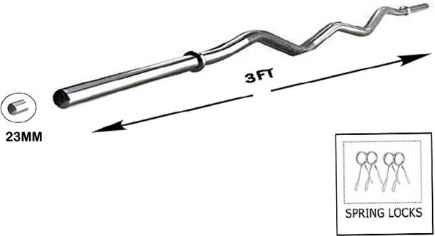 L'AVENIR Gym & Fitness Premium 3ft. CURL / BEND ROD / EZ (23mm) with ROD LOCKS Weight Lifting Bar