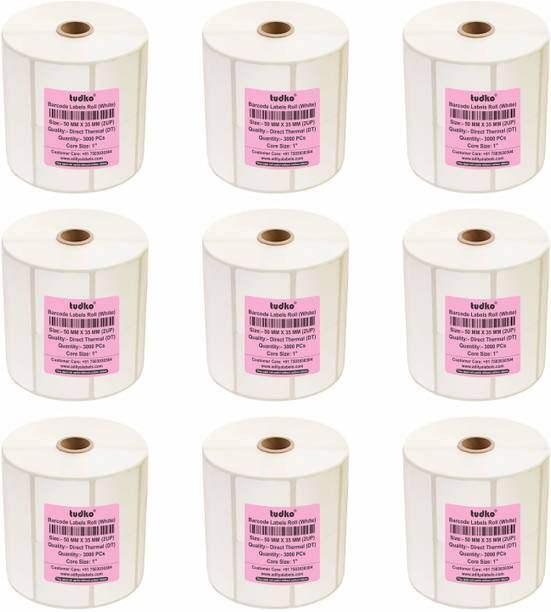 TSC Tudko 50 X 35 mm, (White) Direct Thermal Barcode Paper Labels (DT), Set of 9 Roll, Address Label Self-adhesive Paper Label