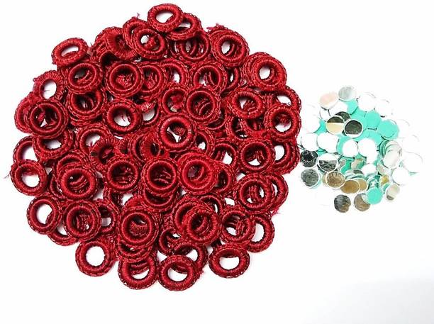 Crafts Haveli Small Mirror Frames for Embroidery Works in Churidar,Blouses,Dupatta (Size-8 mm Inner,1.7 cm Outer,Colour-DarkRed, Silk Material)