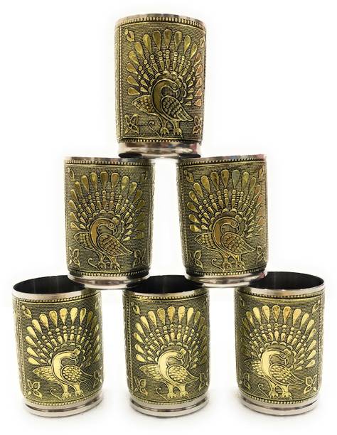 NAVRANG (Pack of 6) Glass Set for Water, Handicraft decorative Juice Glasses, Diwali Gift, Gift, (Set of 6/Stainless steel) Glass Set Water/Juice Glass
