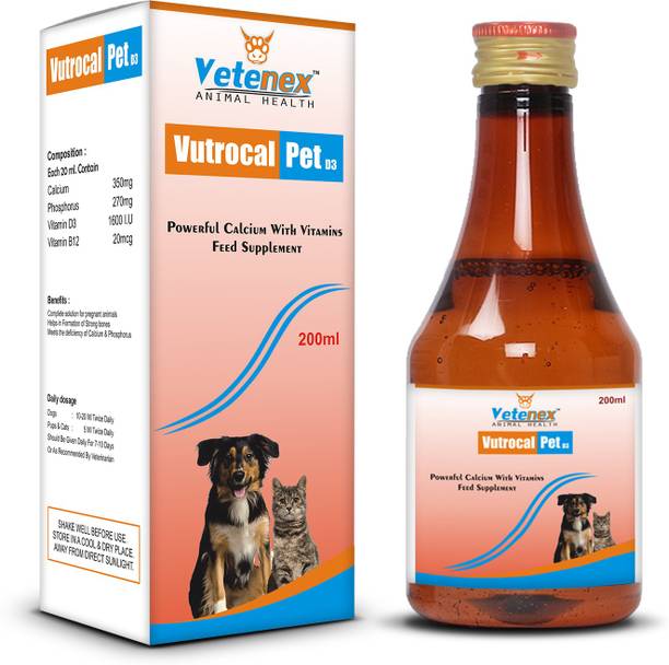 VETENEX Vutrocal-Pet D3 - Powerful Calcium With Vitamins Feed Supplement for Dog, Puppy and Cat - 200 ML Pet Health Supplements