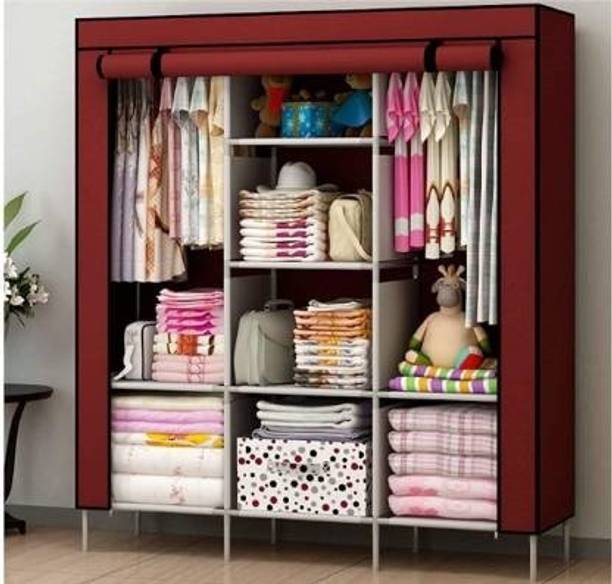SPIRITED 6 + 2 Shelves 3 Door Portable PP Collapsible Wardrobe
