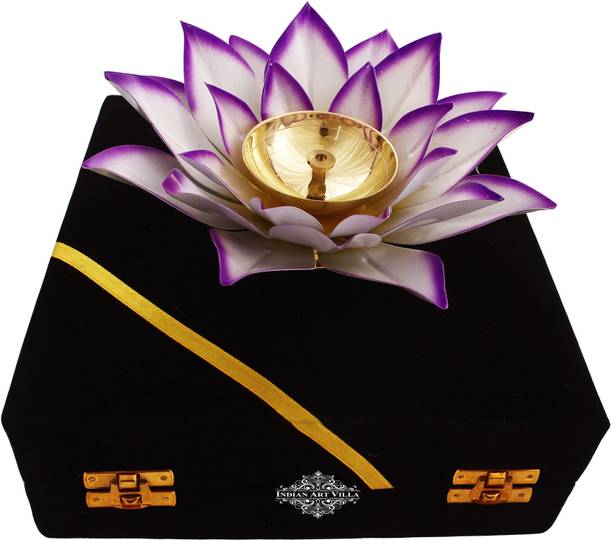 IndianArtVilla a Lotus Design Diya Deepak, Poojan Purpsoe, 8 Inch Silver Plated Table Diya