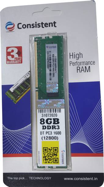 Consistent 1600 DDR3 8 GB (Single Channel) PC (DT PC3)