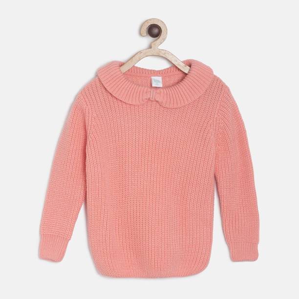 MINI KLUB Woven Peter Pan Collar Casual Baby Girls Pink Sweater