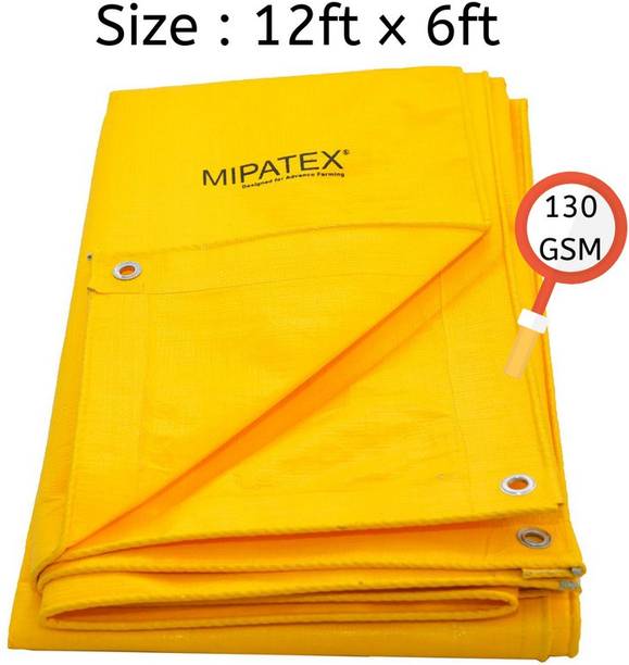 Mipatex Tarpaulin Sheet Waterproof Heavy Duty 12ft x 6ft, 130 GSM Plastic Cover Tent - For Multipurpose Plastic Cover for Truck, Roof, Rain, Outdoor or Sun, Poly Tarp with Aluminium Eyelets every 3 feet (Yellow)