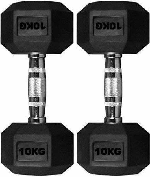 FITRXX STEEL IRON RUBBER COATED DUMBBELL| FULL BODY WORKOUT (Set Of 2) 10Kg Pair Fixed Weight Dumbbell