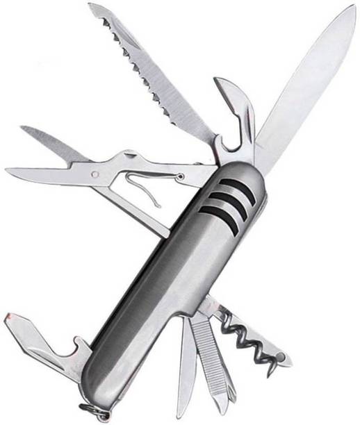 vetreo 11 in 1 Stainless Steel Multi Functional Swiss Army Style Travel Folding Knife Set - (Silver) 11 Swiss Army Knife