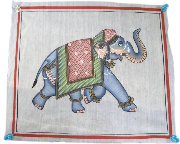 Global Art Traders New Beautiful Elephant Painting On Cloth Great Home Office Decor Watercolor 8.2 inch x 9.5 inch Painting