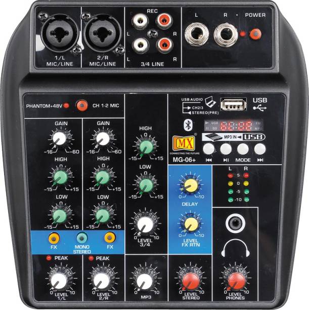 MX 4 Channels Audio Mixer Sound Mixing Console with Bluetooth USB Record 48V Phantom Power Monitor Paths Plus Effects Use for home music production, webcast, K song Analog Sound Mixer
