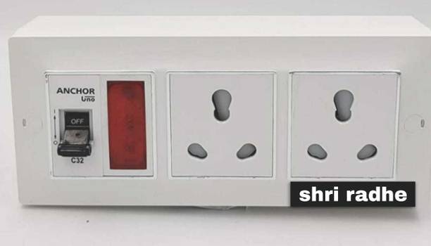 shri radhe bahul Power Strip Extension Multi Outlet Board Fitted with 2 Anchor Sockets(15 Amp),1 Indicator,1 MCB with 4 Metre Chord with 15 Amp Plug 2  Socket Extension Boards