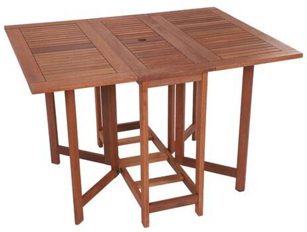 spacepanda Gateleg Folding Table in Full Red Meranti Wood for Indoor & Outdoor, Garden, Patio, Lawn, Porch in (Brown) Solid Wood Outdoor Table