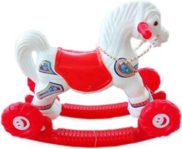 Smiley Bell BABY PLASTIC HORSE WITH ROCKING FUNCTION AND RUNNING RIDE ON WITH AMAZING COLOR FOR YOUR KIDS First Class Rocking Plastic Horse With 4 Wheels For Cycle The Horse, 2 In 1 Function Rocking And Cycling rider For Your Kids ,Bridle For Parent Control.HGY-BNH-BVG-1505 (Red)
