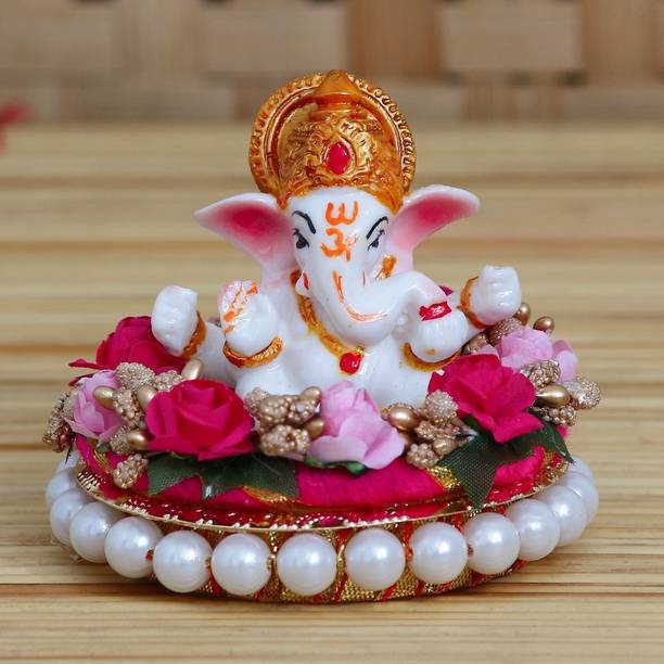 Flipkart SmartBuy Lord Ganesha Idol on Decorative Handcrafted Plate with Colorful Flowers Decorative Showpiece  -  7.5 cm