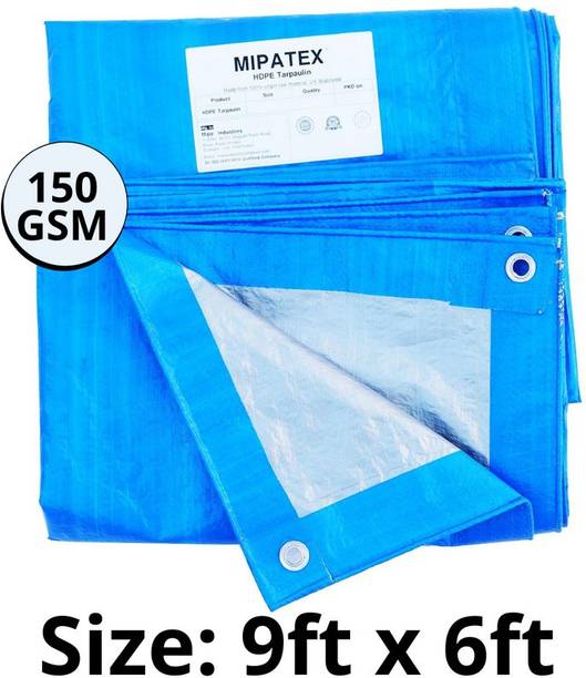 Mipatex Tarpaulin Sheet Waterproof Heavy Duty 9ft x 6ft, 150 GSM Plastic Cover Tent - For Multipurpose Plastic Cover for Truck, Roof, Rain, Outdoor or Sun, Poly Tarp with Aluminium Eyelets every 3 feet