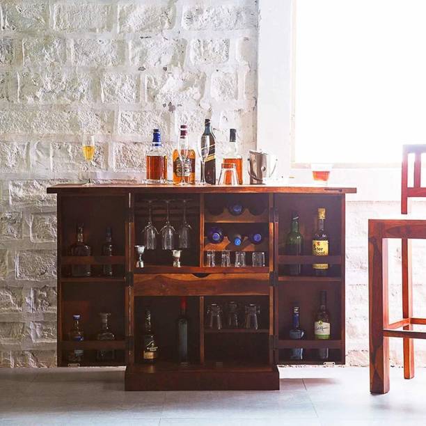 Cherry Wood Sheesham Wood Bar Cabinet Rack Hard and Soft Drinks Storage Cabinets Furniture Wine Wisky Scotch All Type Drinks Bar Cabinet for Living Room (Natural Brown Finish) Solid Wood Bar Cabinet