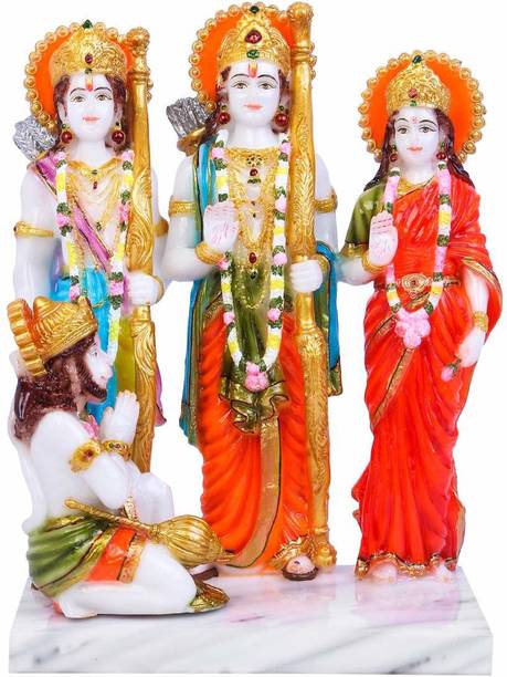 HUBZONES Marble Lord Ram Darbar Idol Laxman Sita God Hanuman Darbar Statue Decorative Showpiece  -  31 cm
