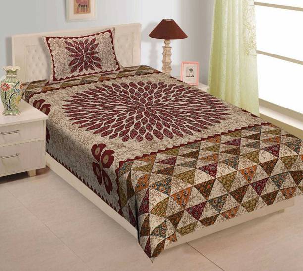 Rajasthani Traditional 300 TC Cotton Single Jaipuri Prints Flat Bedsheet