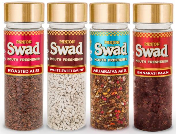 SWAD Mumbaiya Mix, White Sweet Saunf, Roasted Alsi, Banarasi Paan Mukhwas Mouth Freshener, 4 bottles, 460g Mouth Freshener