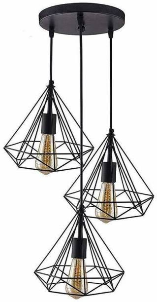Lighthouse 3 Lights Round Cluster Chandelier Black Diamond Hanging Pendant Light with Braided Cord (Bulb Not Included)(set of 1 piece) Pendants Ceiling Lamp