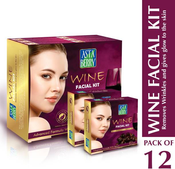 ASTABERRY Wine Facial Kit 6 Steps Anti-ageing Glowing Skin Pack of 12