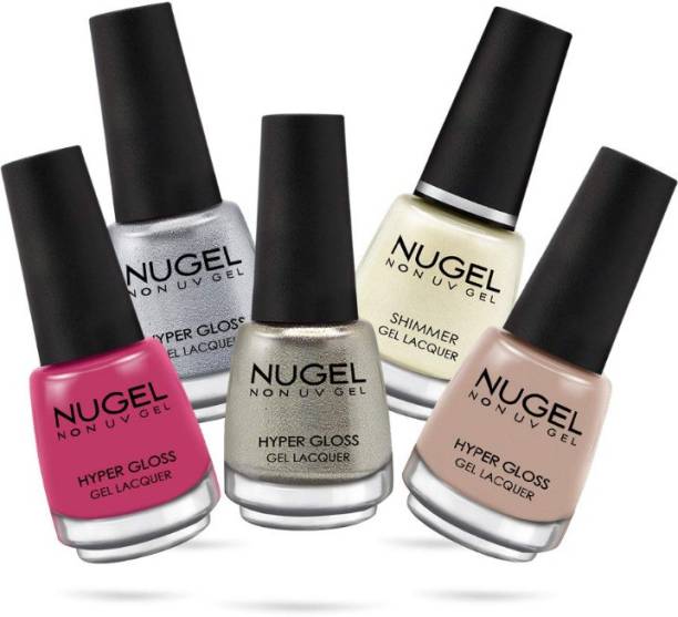 nugel Non UV Gel Nail Polish 5pcs combo_13ml each_N-25 Caramel Love - 06, Pink blush - 16, Gold Sparkle - 50, Shiny Luster - 67, Diamond Pearl – S12