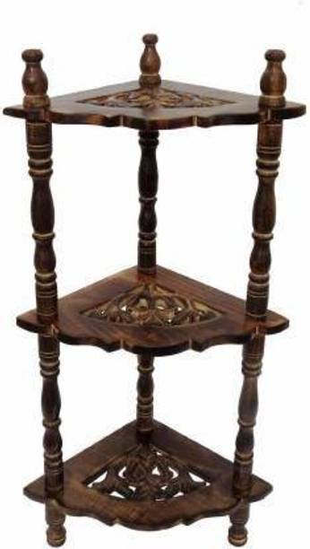 PR Arts Beautiful Handicraft Wooden 3-Tier Mini Corner Rack Side Table Living Room (Brown)NA Wooden Wall Shelf (Number of Shelves - 3, Brown) Wooden Wall Shelf
