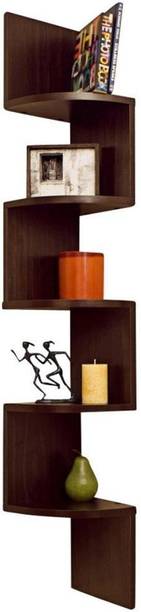 ONWAYSHOPPING Zig-Zag Corner Brown Wooden Wall Shelf