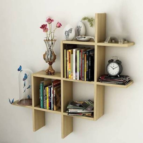 Hubwooden Foldable Plus Shaped Carved Wall Rack wall shelfs beautiful design MDF (Medium Density Feiber) color Gold Cream Wooden Wall Shelf