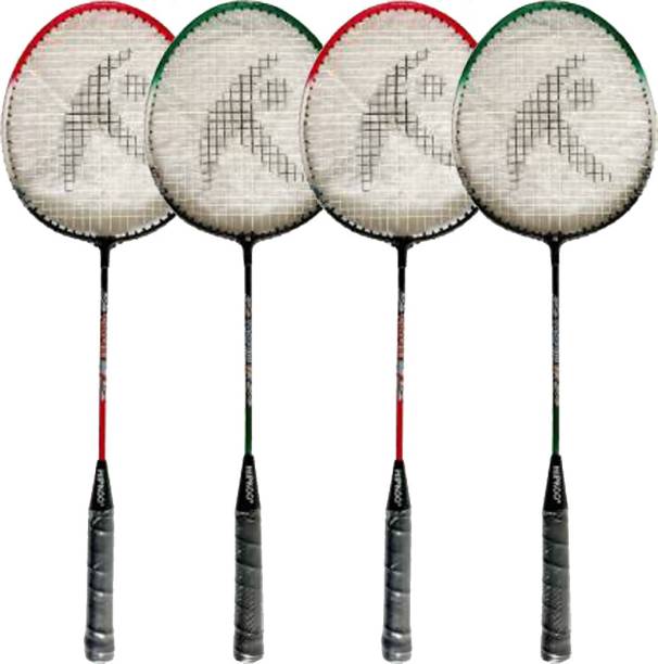 Hipkoo Sports Player Toofani Wide Body Rackets Set Of 4 Red, Green Strung Badminton Racquet