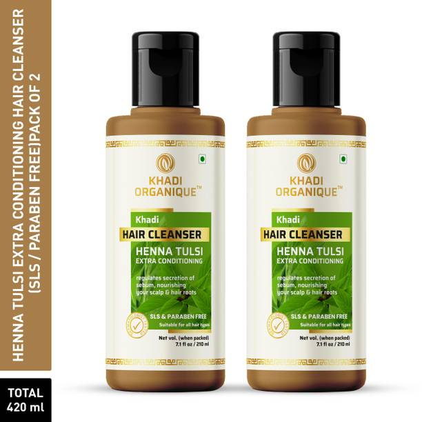 khadi ORGANIQUE Herbal Henna Tulsi Extra Conditioning Hair Cleanser / Shampoo - SLS & PARABEN FREE For Strengthen Hair Roots