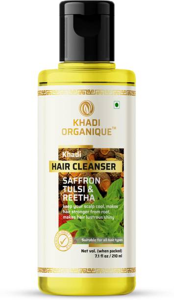 khadi ORGANIQUE Saffron, Tulsi & Reetha Hair Cleanser Cleanser / Shampoo 100 % Organic Anti Dandruff Made from Reetha Ingredient