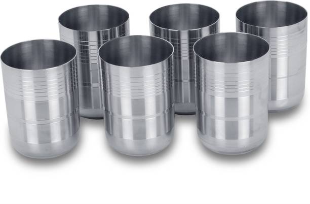 Vm Om Sai Lifetime (Pack of 6) Stainless Steel Pack of 6(350ML) Glass G5 Glass Set Water/Juice Glass