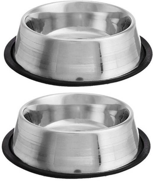 PETS EMPIRE Dog & Cat ( Set of 2 ) Round Stainless Steel Pet Bowl