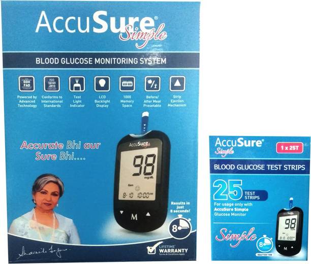 AccuSure Simple Glucometer With 25 Test Strips Glucometer
