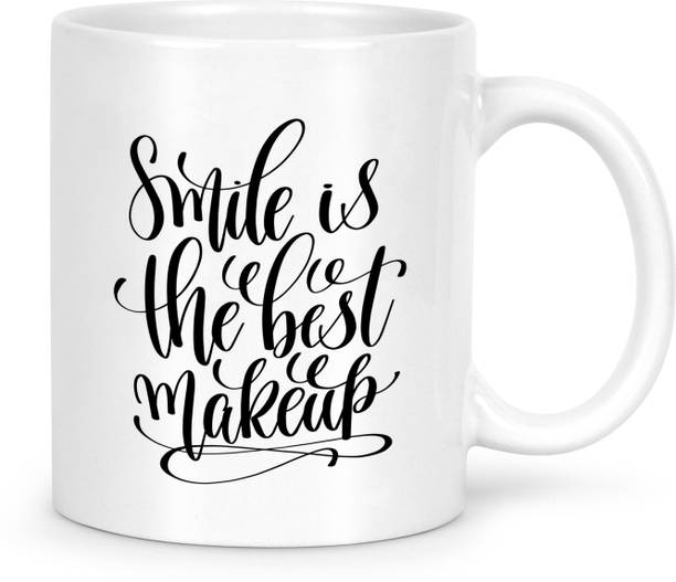 IDREAM Ceramic Coffee Motivational Quote Printed - Smile is the Best Makeup Ceramic Coffee Mug