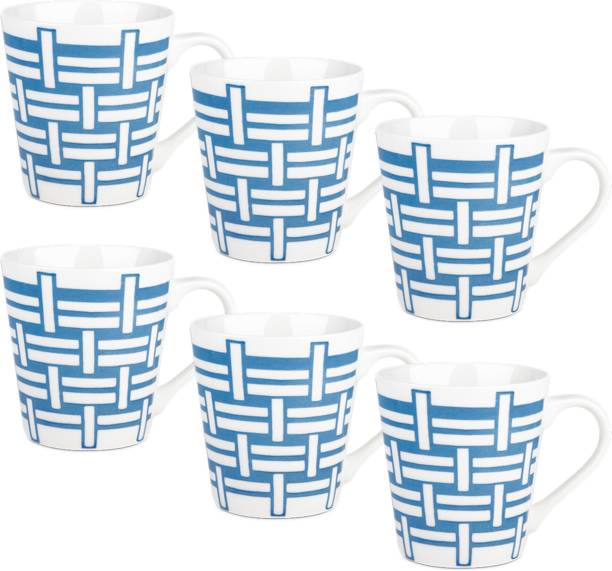TREO Earthen Art Ceramic Blue Lines Ceramic Coffee Mug