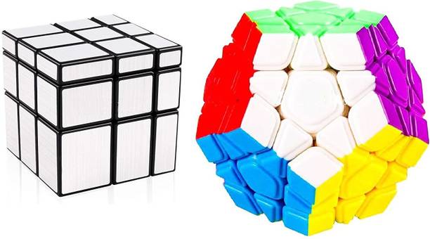 Authfort Speed Cube Combo Set of 3x3 Silver Mirror and 3x3 Megaminx High Seed Stickerless Speed Cube Puzzle Set Toy (Combo(Megaminx+Silver Mirror)Cube)