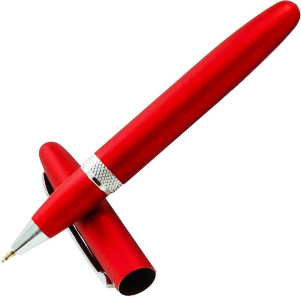 Dikawen Matte Series Red Color With Magnetic Cap , Blue Ink , Silver Trims , Special Edition Roller Ball Pen