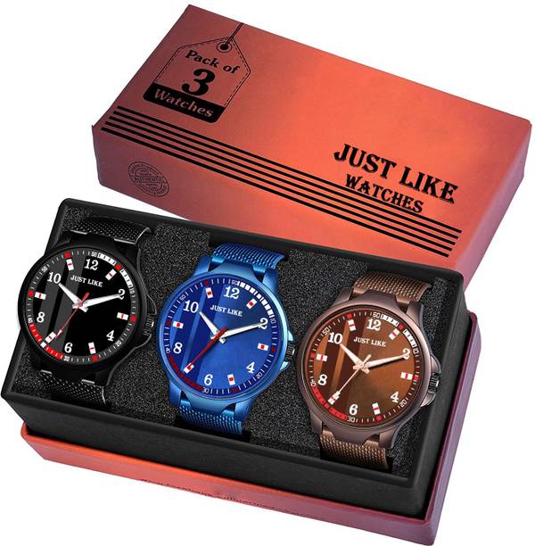 Wrist Watches Analog Watch  - For Boys JTLK-562 Premium Black-Blue-Brown Mesh Silicone Strap with Superior Dual Tone Multi Dial Pack Of 3 Analog Casual Combo Watch