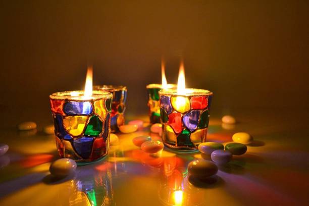 DESHILP Glass Candle Holders for Home Decor for Living Room Table Home Decor Indoor Outdoor Decorations 6.5cm Multi Color Hand Painted Glass Tealight Candle Holder (4) Glass 4 - Cup Candle Holder Set