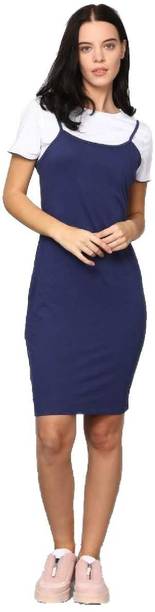 Fellamo Women Bodycon Blue Above Knee/Mid Thigh Length Dress